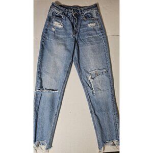 American Eagle High Rise Mom Jeans Distressed Raw Hem Women 4. (HL451)